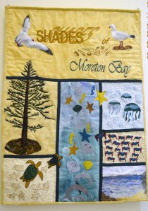 The Norfolk Pine, seagulls and bay scene were created  with free motion stitching