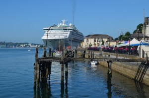 The pier the Titanic passengers took on their journey, with Sea Princess behind