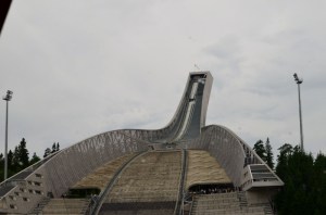 Looking up to the top of the ski jump