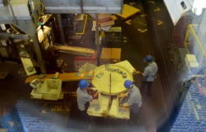 Workers bagging those yummy Hershey Kisses